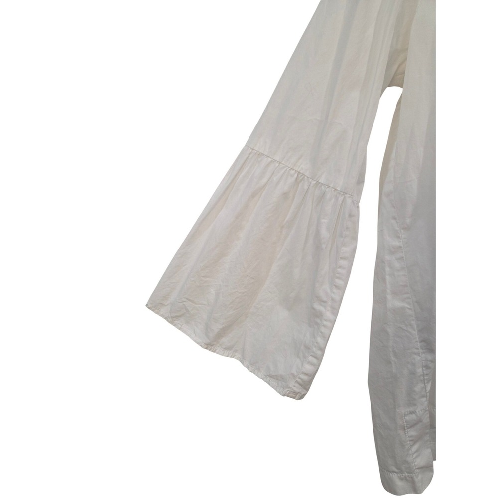 LOFT Womens White Cotton Softened Shirt M Bell Sleeve‎ V-Neck Tunic Blouse Boho - Picture 6 of 16